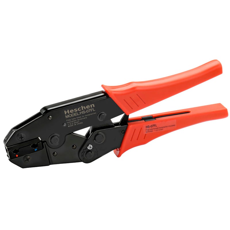 Heschen Ratchet Crimper Plier, HS-07FL, Flag Female Quick Disconnects Crimping Tools, Use for 1.5-2.5 mmÂ² (15-13 AWG), Red - Image 1